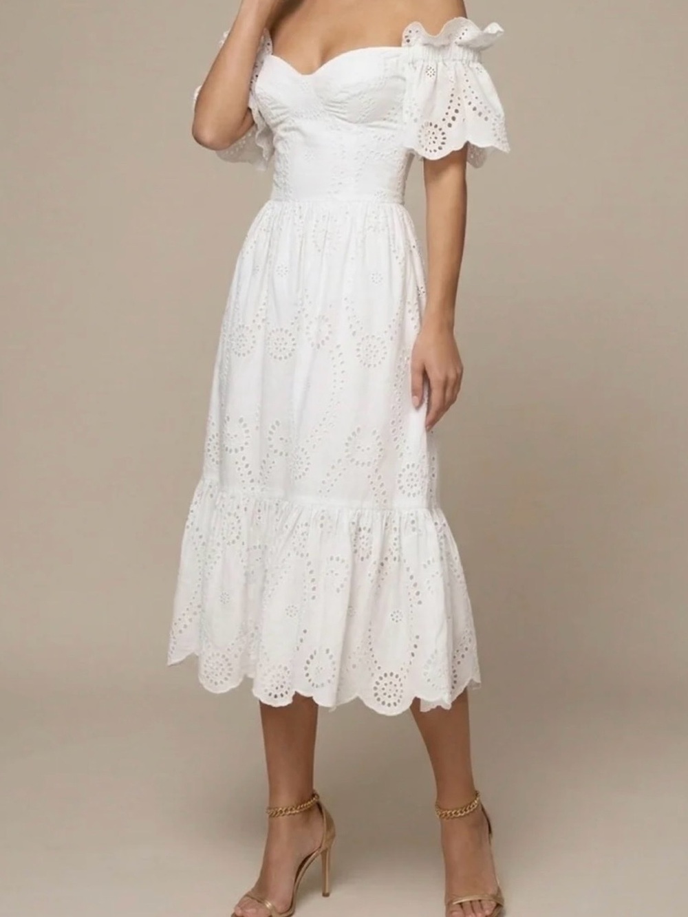 White Eyelet Off-Shoulder Midi Dress